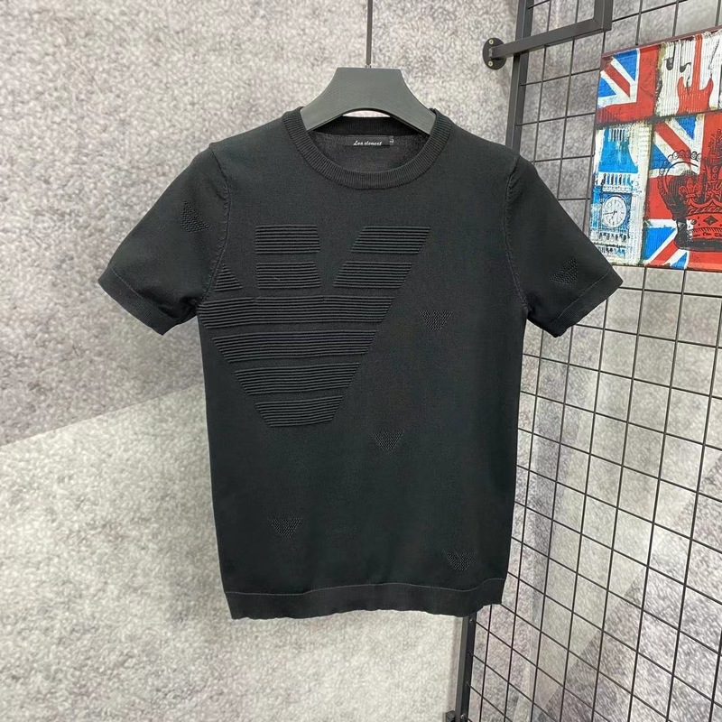 秋冬半袖メンズセーターニット半袖Tシャツトレンディクラシックリブラウンドネック万能カジュアルトップス大きいサイズ|undefined