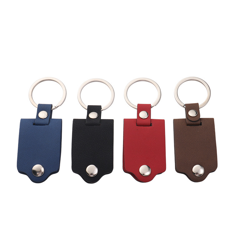 Cross-border wholesale thermal transfer blank photo keychain black blue red brown photo frame opening and closing photo leather keychain