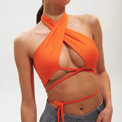 Кроп топ завязками掛脖系帶上衣女超短款小背心