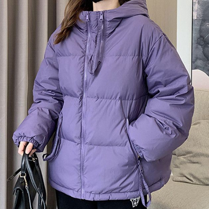 New Korean Style White Duck down Short Double Zipper down Jacket for Women, Stylish Stand Collar, Petite Winter Fashion Coat