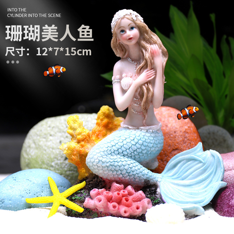 Pecera paisaje sirena rocalla decoración planta de agua resina salón acuario simulación paquete coral combinación