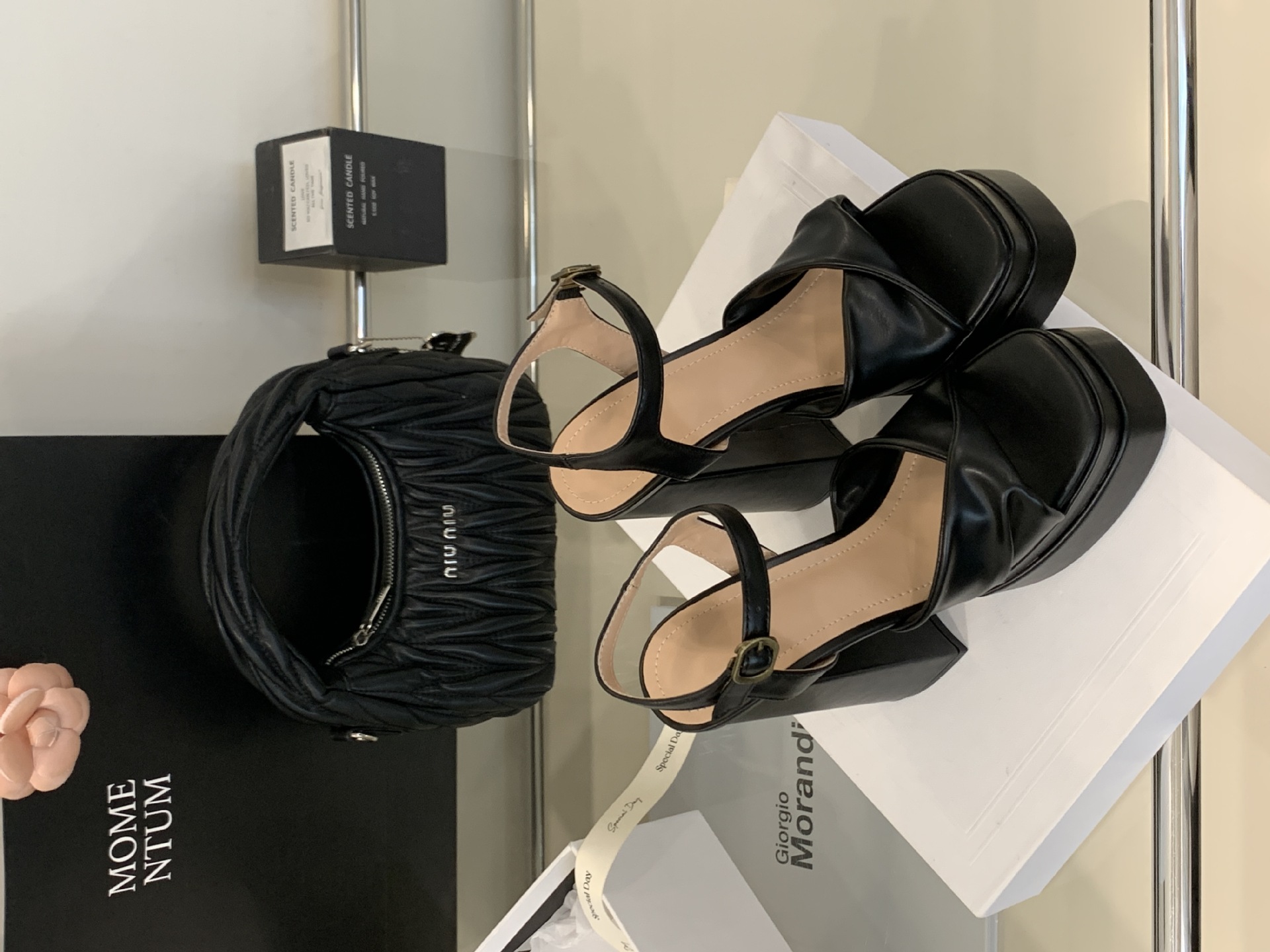 Sandal cao gót nữ quai ngang mũi vuông đế dày chống nước, gót siêu cao 9 cm — Màu đen chi tiết 20