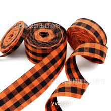 跨境压布条装饰橘色格子丝带手工蝴蝶结发饰服装辅料领结礼品织带
