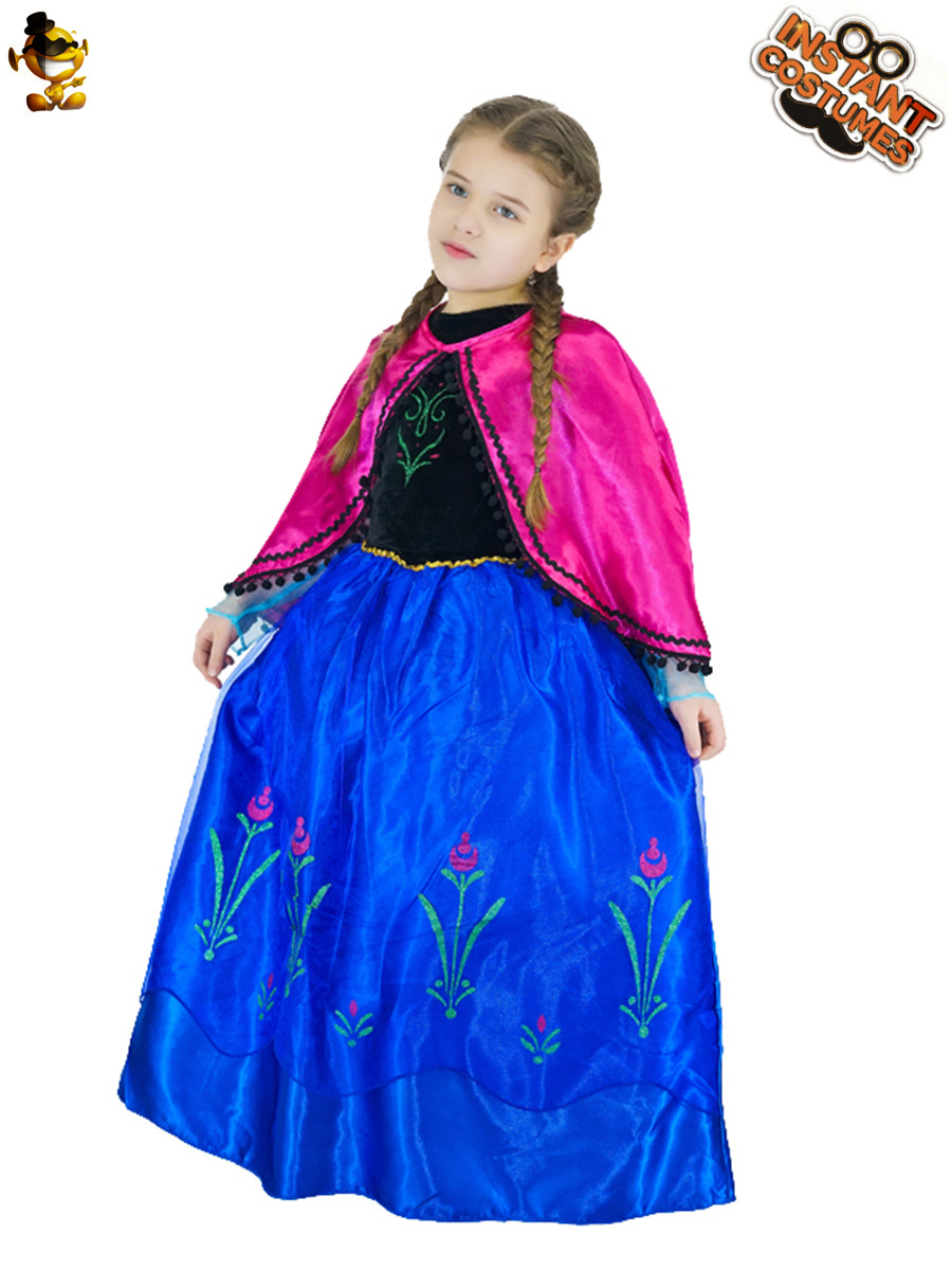 Niña princesa vestido Halloween niños fiesta vestido Cosplay bola niña vestido azul con capa