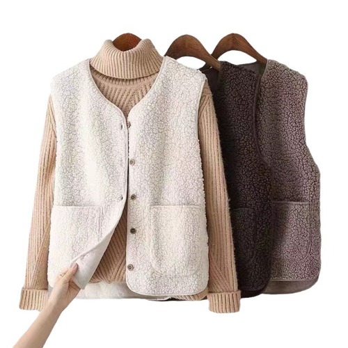 Faux Lamb Wool Women's Short Jacket 2025 Autumn/Winter Korean Style Puffer Vest Outerwear