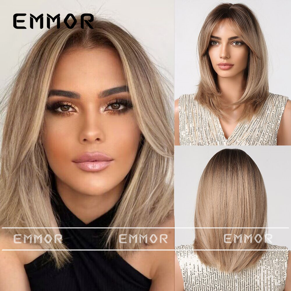 Peluca nuevo estante flequillo de ocho caracteres en capas Cabello de clavícula marrón micro volumen reparación facial seda de alta temperatura fibra química sombrerería