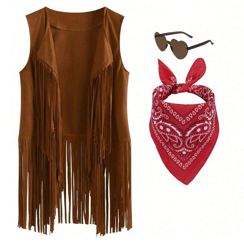 Women's Tassel Retro Western Cowboy Vest Sleeveless Cardigan Style Wool Sweater for Halloween and Christmas in European and American Style
