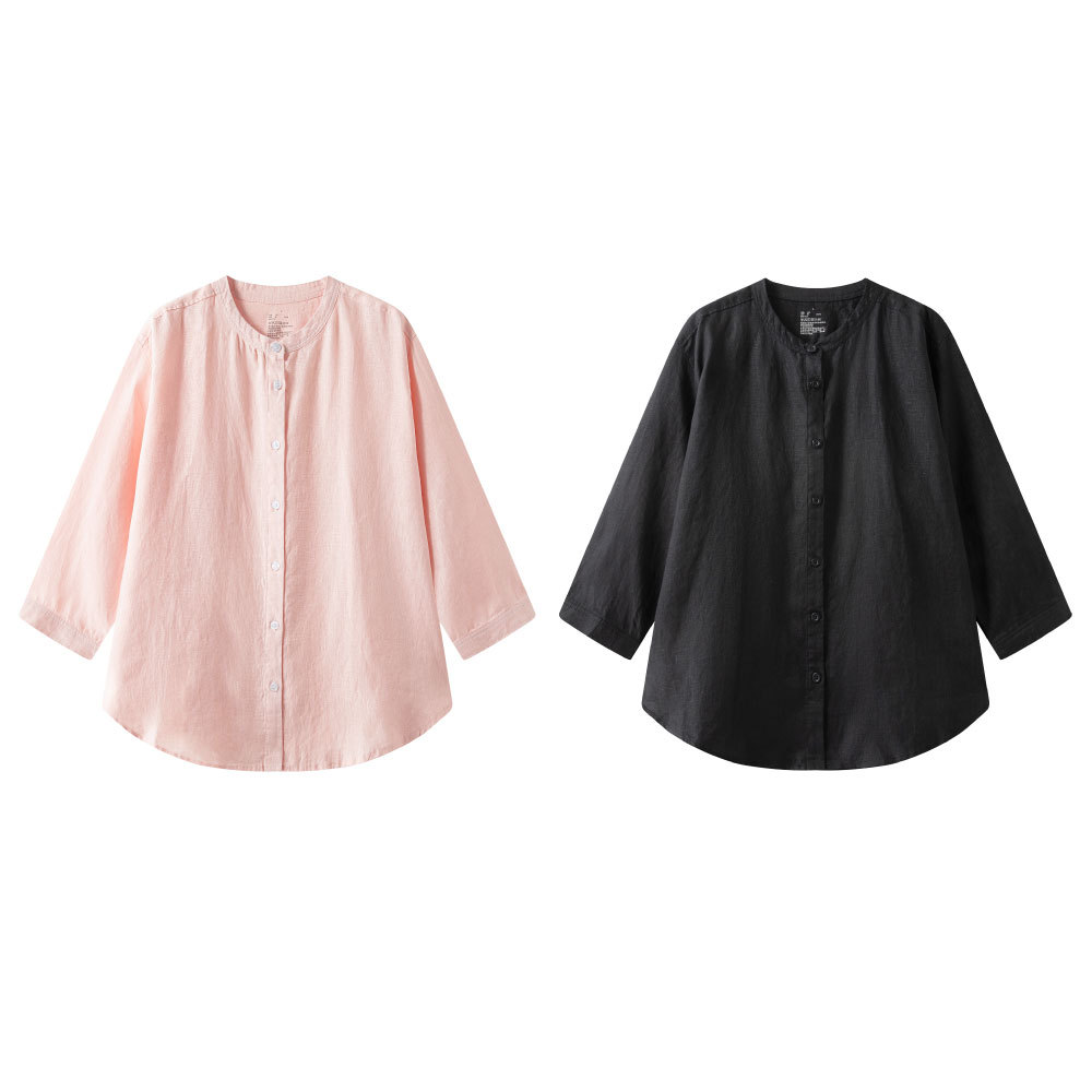 Muji Women's Hemp Washed Seven-Sleeve Blouse Women's Loose Shirt Good Shirt Women's Summer Top