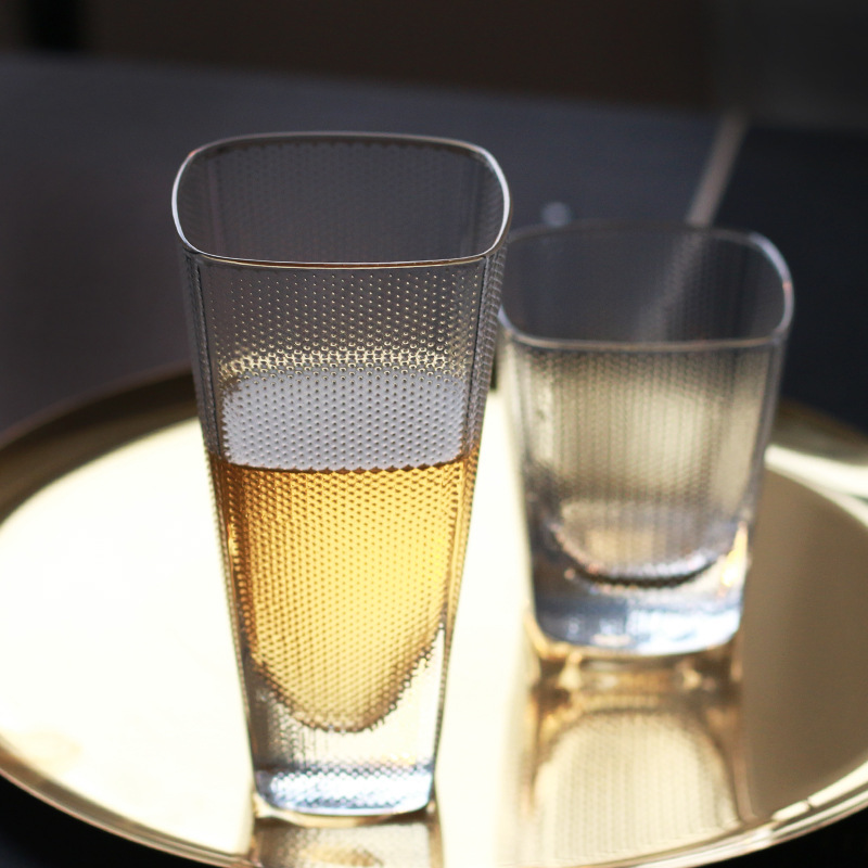 高顏值簡約玻璃水杯小眾設計果汁飲料杯子創意威士忌啤酒杯子批發