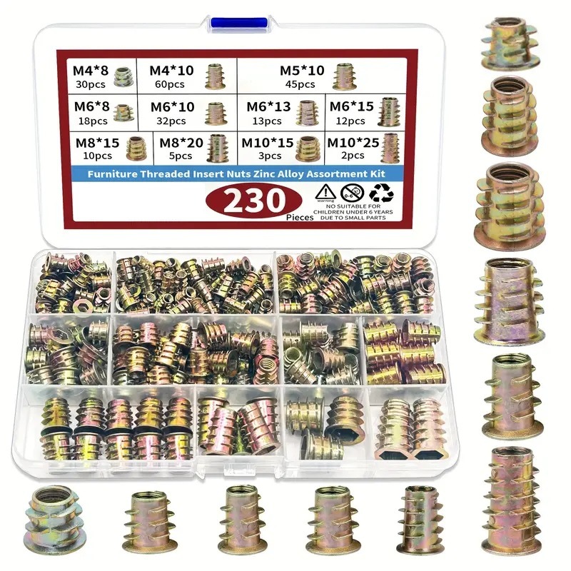 230件11尺寸螺纹嵌件螺母木制家具锌合金家具螺栓紧固件跨境热销