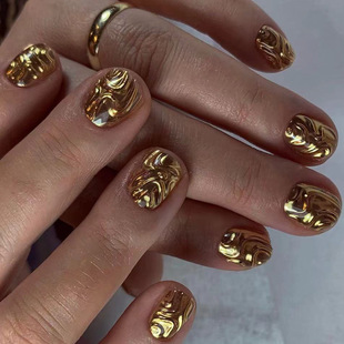 Short short round wearing armor 3D gold high-grade nail nail nail gold burst detachable nail piece finished wholesale
