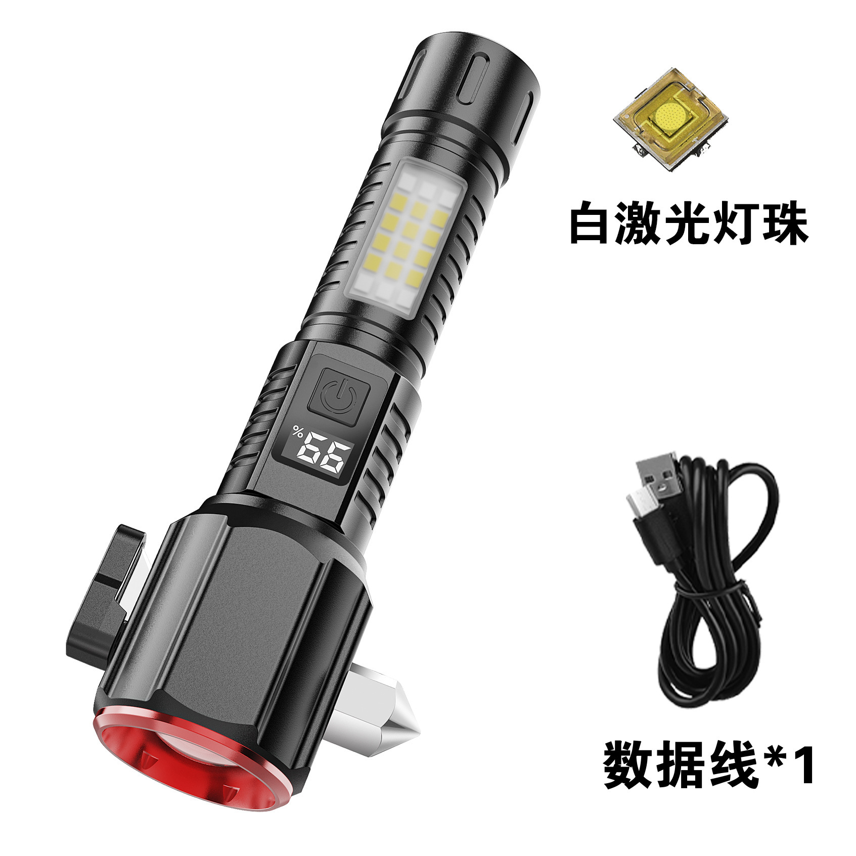 Linterna de aluminio transfronteriza linterna de martillo de emergencia ventana rotura patrulla portátil carga zoom telescópico magnetic absorción linterna