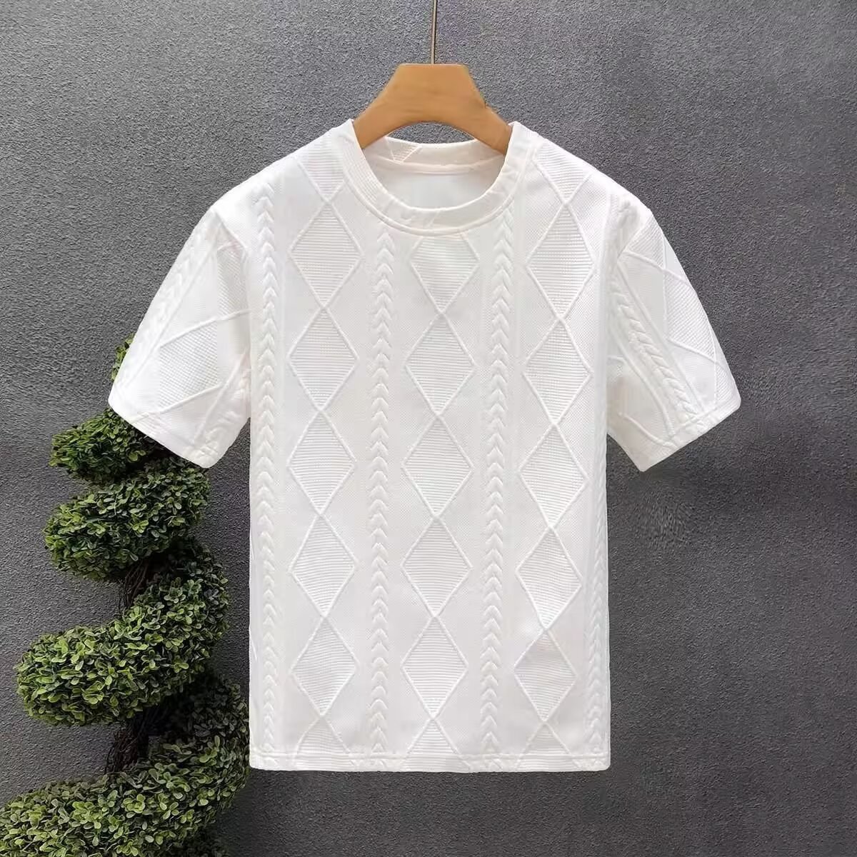 2026 nueva camiseta de manga corta marca de moda masculina de verano suelta de manga de cinco tendencias rojas en línea in simple impresión superior
