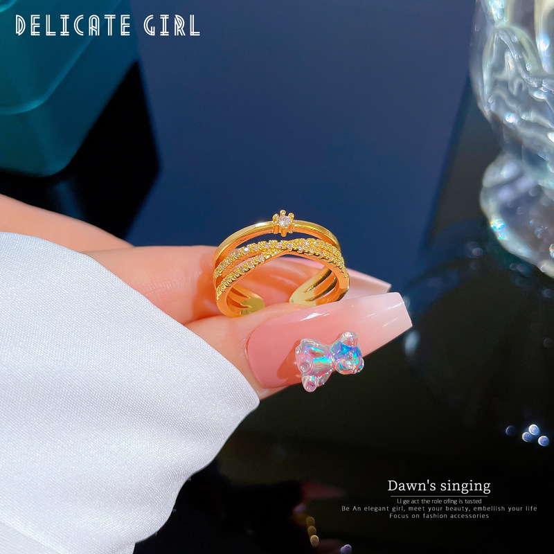 【 Echte Vergoldung 】 Offener Ring, modischer Damen-Persönlichkeitsring, Zeigefingerring, Ring mit Netz, rot, gleicher Stil, einfach_voghion.com