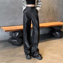 皮裤女2025秋冬新款高腰休闲裤软皮PU潮酷拖地阔腿裤子