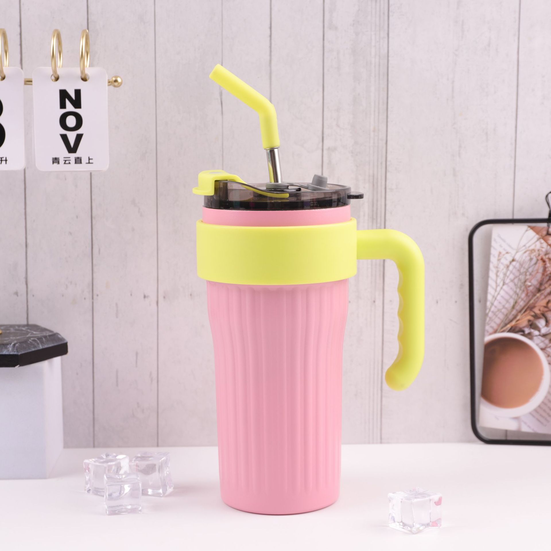 Red dopamina 316 taza de acero inoxidable mango taza portátil de oficina de gran capacidad de doble bebida acompañante taza de paja