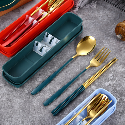 304不锈钢便携餐具韩式学生叉勺筷三件套公司礼品餐具套装定制
