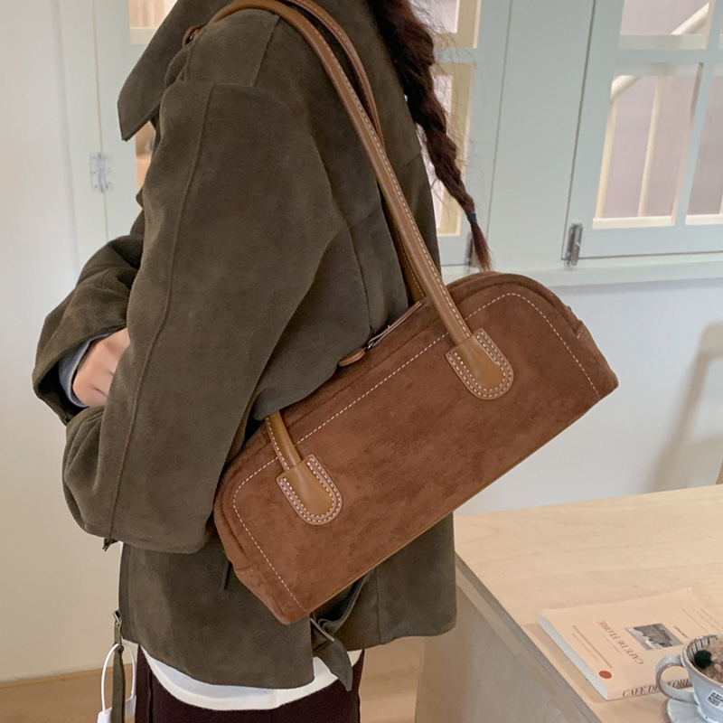 Autumn/Winter Retro Suede Baguette Bag For Women 2025 New Matte Shoulder Underarm Bag Fashion Handbag - Thumbnail 4