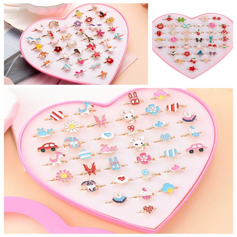 Anillo de aleación de joyería infantil de estilo coreano anillo de dibujos animados lindo para niños lindo hermoso mezclado 36 piezas 1 caja