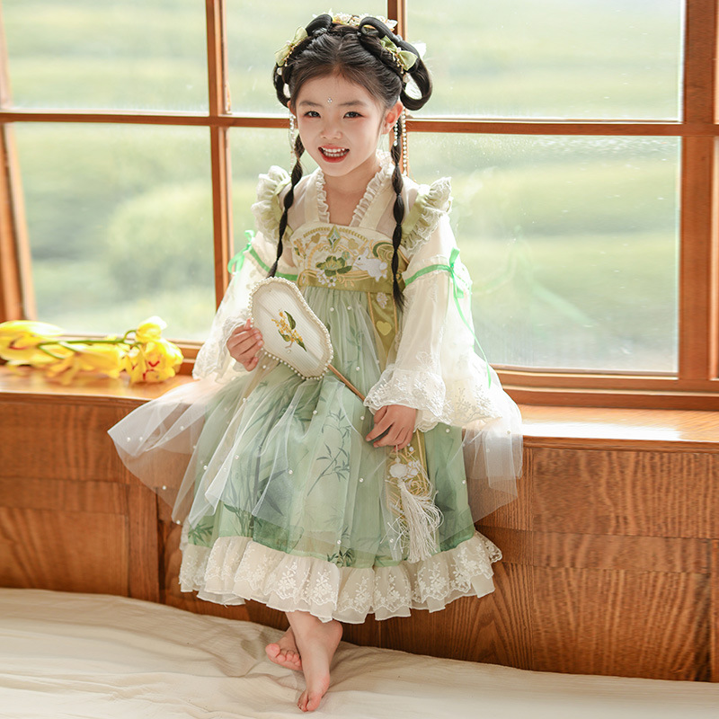 Hanfu Girl Summer Short-Sleeve Dress Spring and Autumn Ancient Style Fairy-Like Little Girl Fashionable Princess Dress Children's Dress Summer
