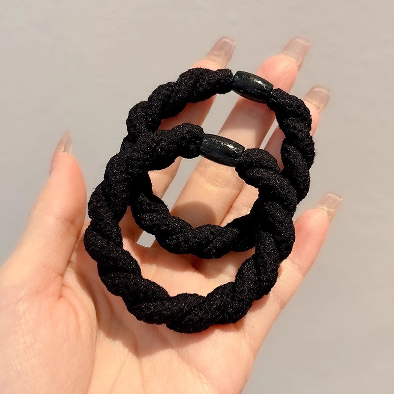 Coreano duradero de alta elasticidad elástico grueso adulto cuerda de cabello cuerda de cabello negro para mujeres cabello buckle cubierta de cuero simple
