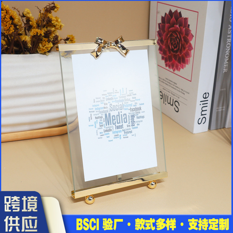 Simple Bowknot Frameless Metal Photo Frame Factory Wholesale Home Decoration Tabletop Photo Frame Photography Props