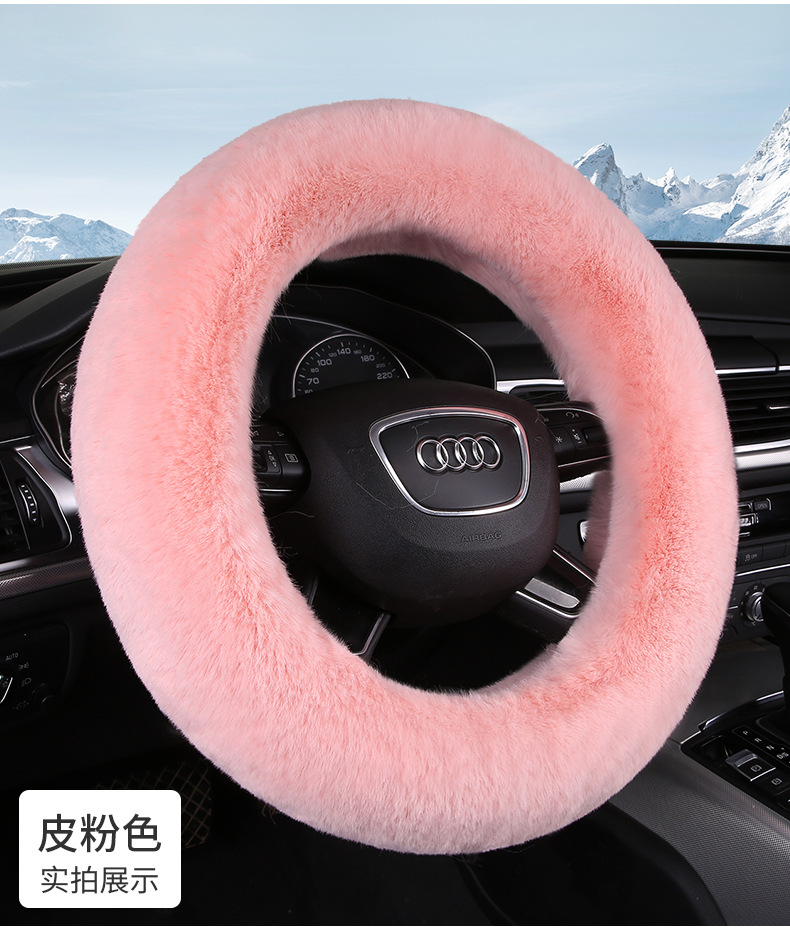 Manufacturer Wholesale 2024 New Rabbit Fur Car Steering Wheel Cover Winter Warm Universal Rubber Ring Handle Cover Anti-Slip Anti-Freeze