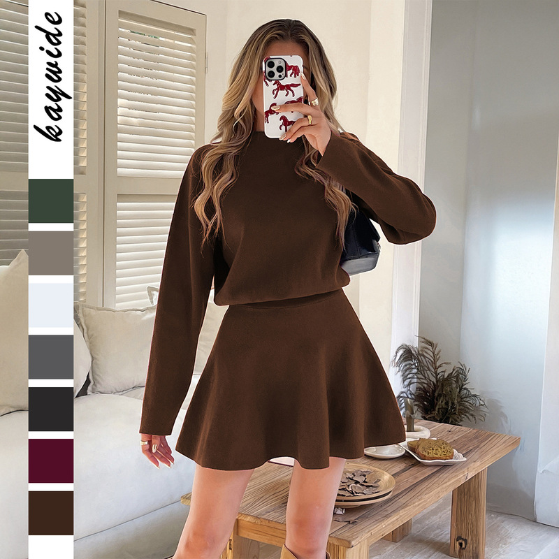 Cross-Border European and American Y2K Solid Color Long-Sleeved Knit Dress Women's Clothing 2025 Autumn and Winter Amazon Foreign Trade Independent Platform