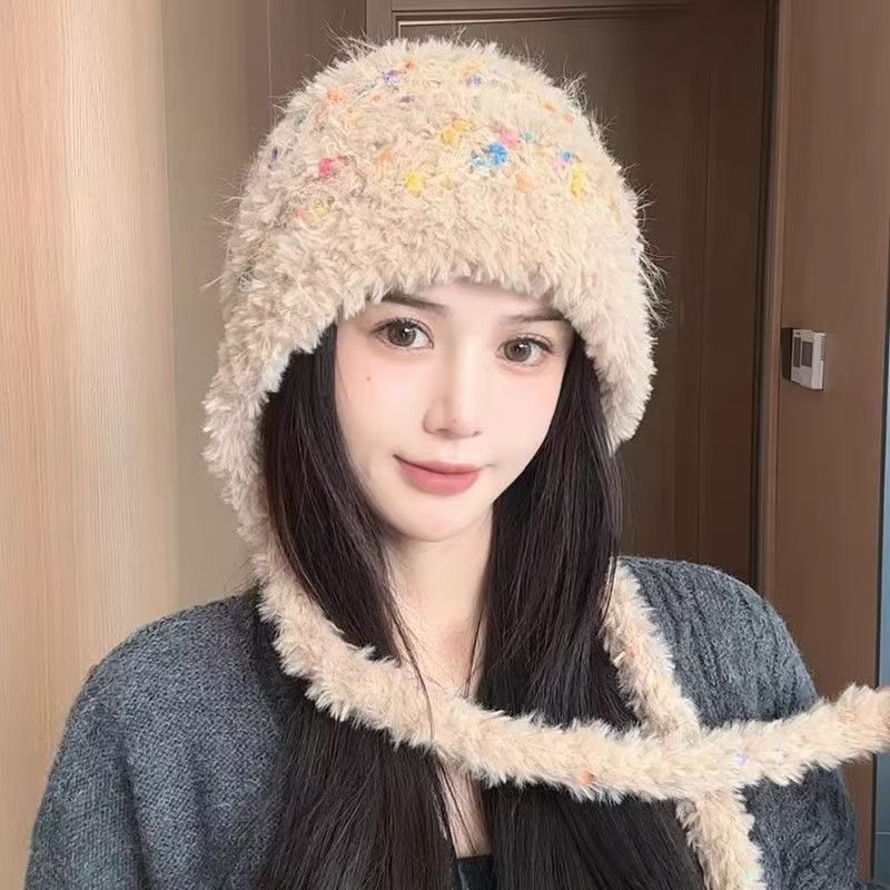 韩版ins彩色糖豆毛绒针织帽女秋冬保暖护耳毛线帽百搭显脸小帽子|undefined