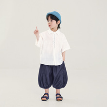 畅果服饰男童短袖衬衫夏季新款儿童提花白色衬衣中小童薄款上衣