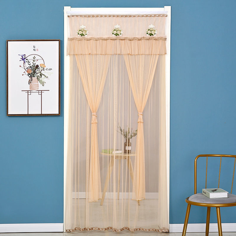 Cortina roja de boda de moda belleza hilo de encaje cortina de puerta dormitorio sala de estar simple cortina de partición a prueba de mosquitos