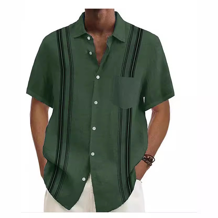 2025 European and American Men's New Summer Short-Sleeved Shirt with Digital Printing, Casual Simple Large Size Lapel Cardigan Top