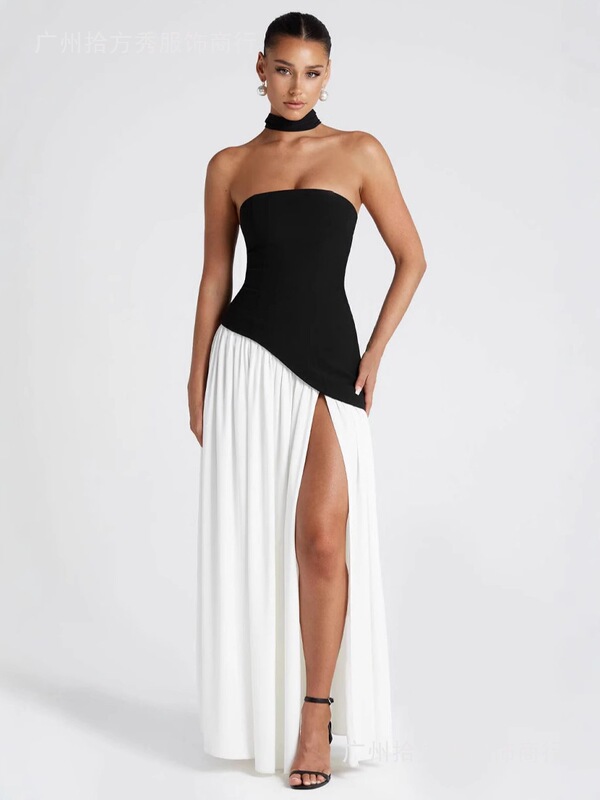 Flat Top Slit Dress with Slit Skirt Tube Top Slit Dress with Slit Skirt