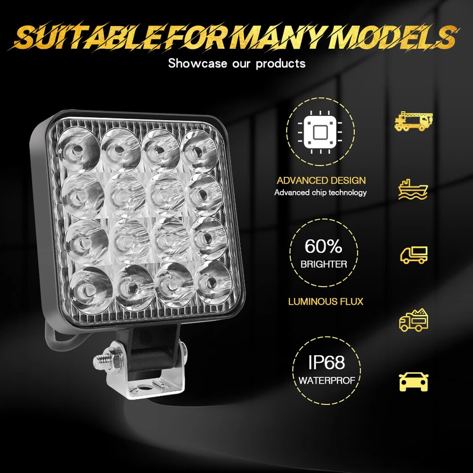 Auto LED lámpara de trabajo mini 16LED 48W lámpara de trabajo lámpara diurna lámpara auxiliar para vehículos todoterreno lámpara de reforma