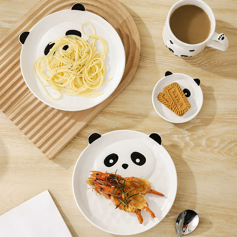 Cartoon ceramic tableware set, panda design, dinner plates and bowls for home