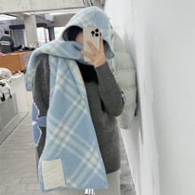 全智贤粉色羊毛连帽格子披肩女冬季羊绒围巾斗篷两用百搭网红直播