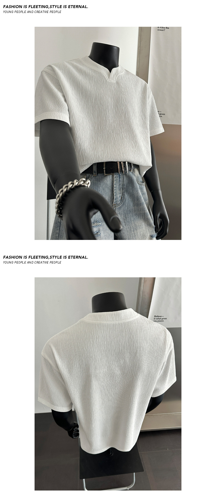 T-shirt nero testurizzato con scollo a v da uomo premium_voghion.com