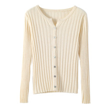 保暖开衫跨境2025包芯纱秋冬坑条新款女装纯色短款圆领针织衫宽松