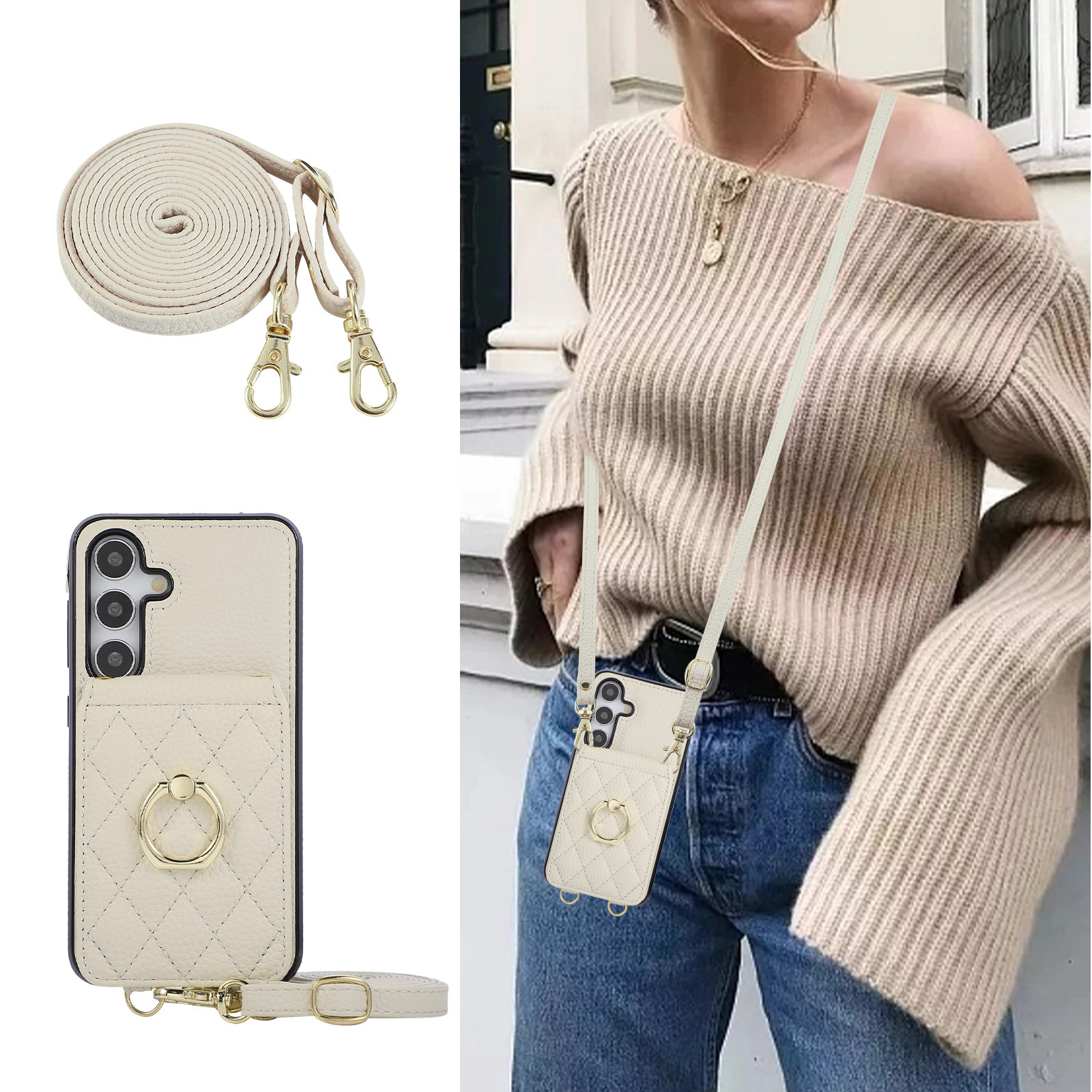 Funda de cuero con correa para colgar y tarjetero samsung s25 a56_voghion.com