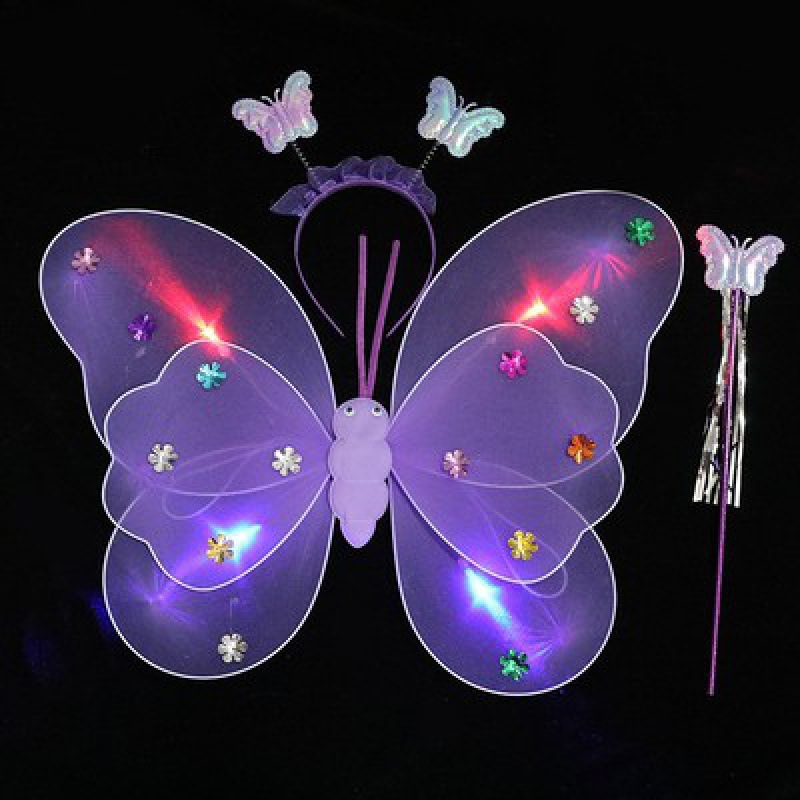 Mariposa luminosa alas de niña espalda juguetes flash niños maravillosos hadas varitas mágicas hadas flores set de tres piezas