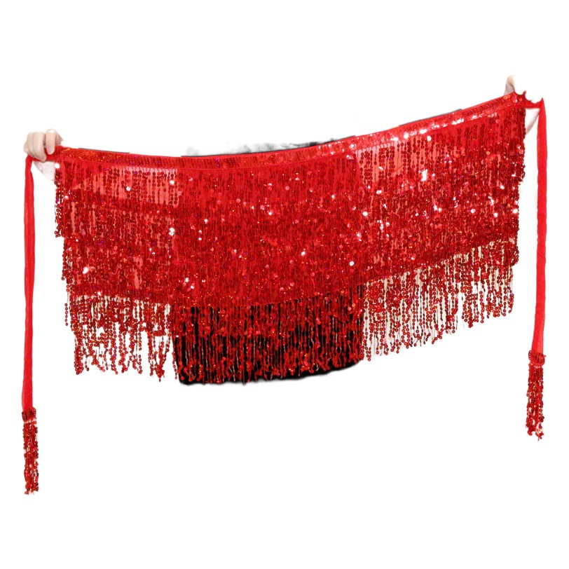 Halloween transfronterizo europeo y americano danza del vientre borla cadena de la cintura onda de cuatro capas occidental arroz cadera toalla falda sexy cintura toalla cinturón de lentejuelas