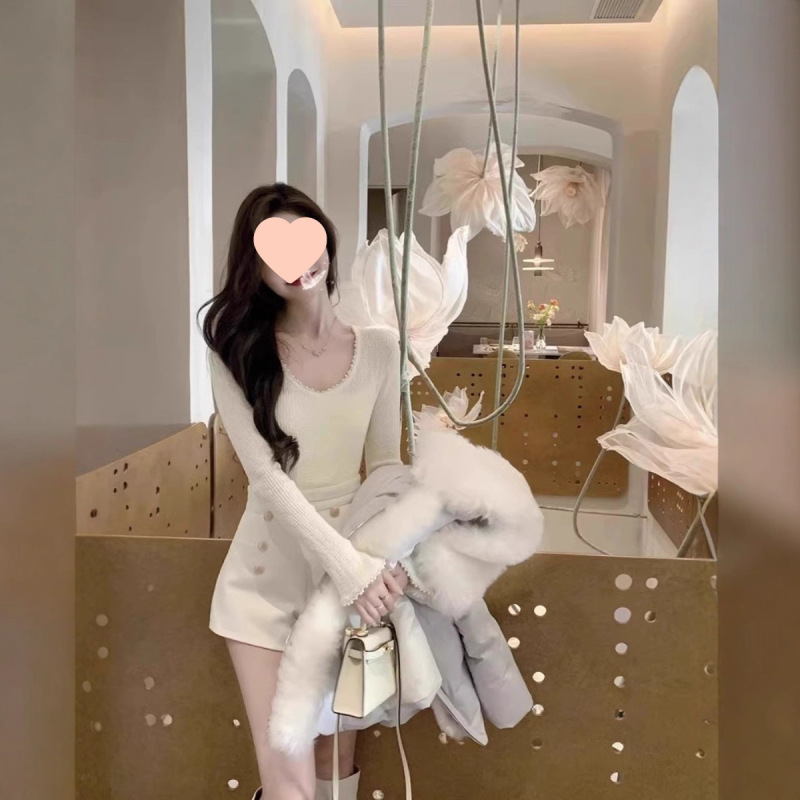 白色领针织打底衫女内搭春秋薄款2025新款设计感小众不撞款上衣|undefined