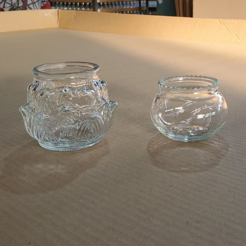 Taza de vidrio de loto de boca plana, lámpara de mantequilla de loto, botella vacía, templo, adornos de templo, taza de mantequilla de Buda.