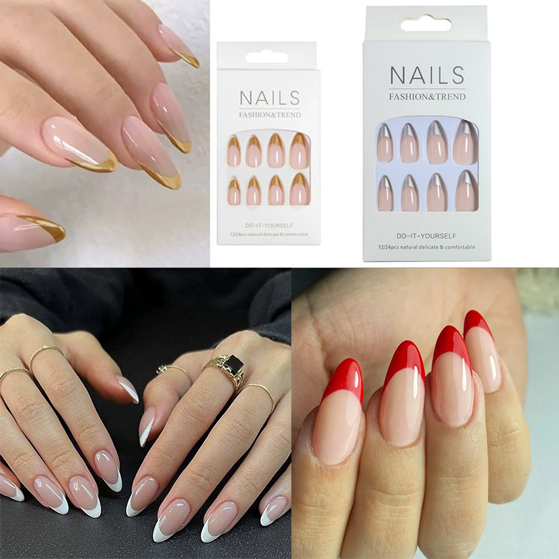 Collection French Almond Wear Armor Multicolor Optional White Removable Nail Art Patch Finished Wholesale nail