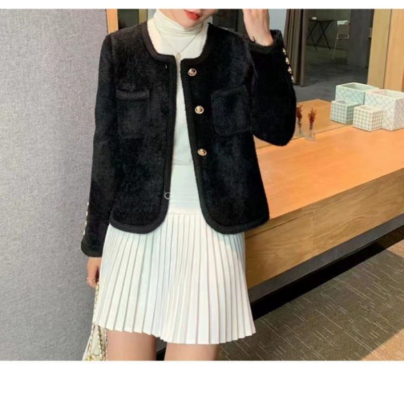 Осенняя короткая бархатная куртка в стиле Chanel, 2024 года для подростков, бренд , белый/чёрный, размеры S-3XL
