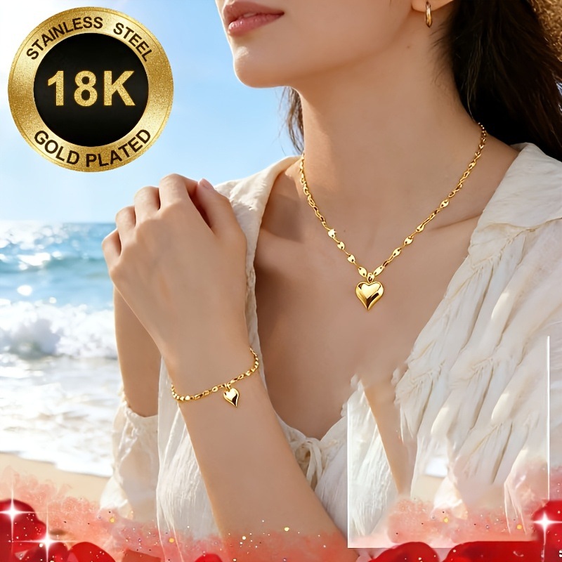 Fashionable new cross-border hot-selling glossy heart pendant lip chain necklace and bracelet set with a unique design