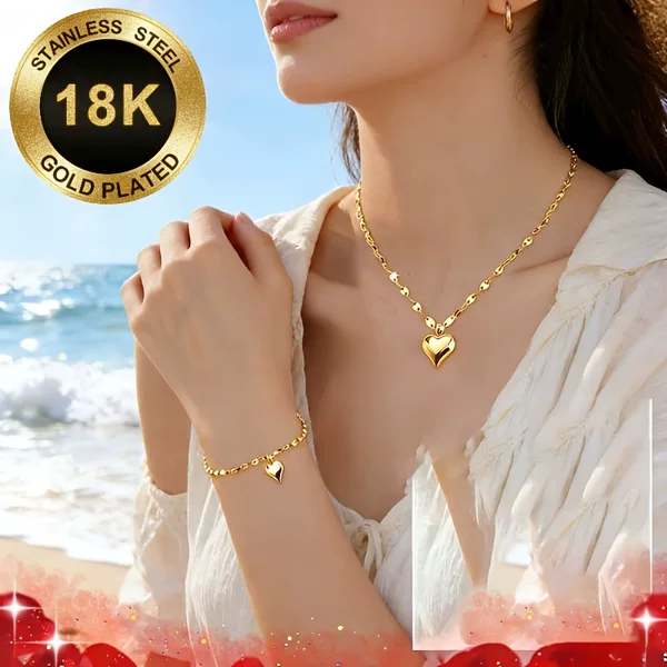 Fashionable new cross-border hot-selling glossy heart pendant lip chain necklace and bracelet set with a unique design