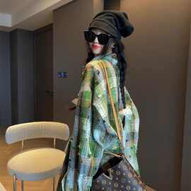 MRS SHAO时尚格子衬衫女春2025新款宽松休闲设计师上衣外套防晒衣