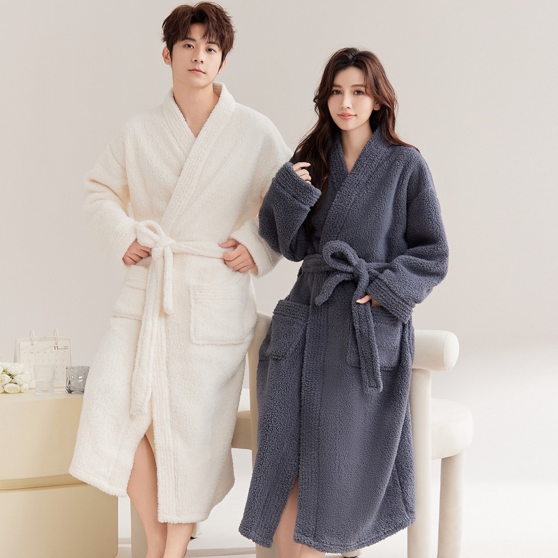 가을과 겨울 두꺼운 긴 잠옷 여성 플란넬 커플 따뜻한 목욕 가운 산호 양털 기모 겨울 남성 잠옷