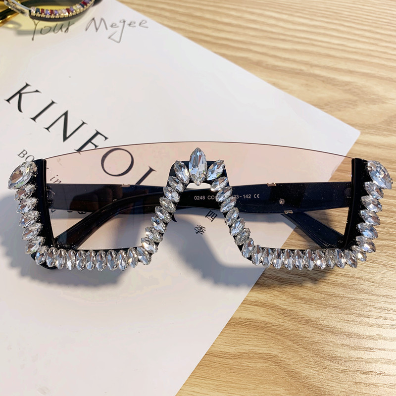 Diamond Design Elegant, Glam, Hip-Hop, Retro, Vintage Style, Fashion, Sweet, Simple Style, Sports Style Grey, Pink, Black Color Fashion Frameless Inlaid Rhinestones Sunglasses Wholesale Nihaojewelry